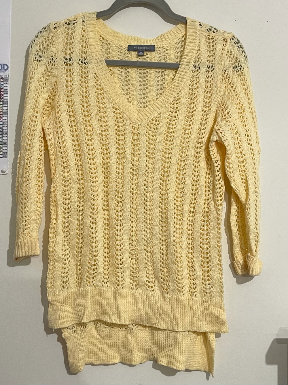 NY Collection Light Yellow V-Neck Pointelle Knit Sweater